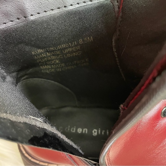 Steve Madden Madden Girl Kurrt Lace-Up Combat Boots in Burgundy Faux Leather - Picture 6 of 8